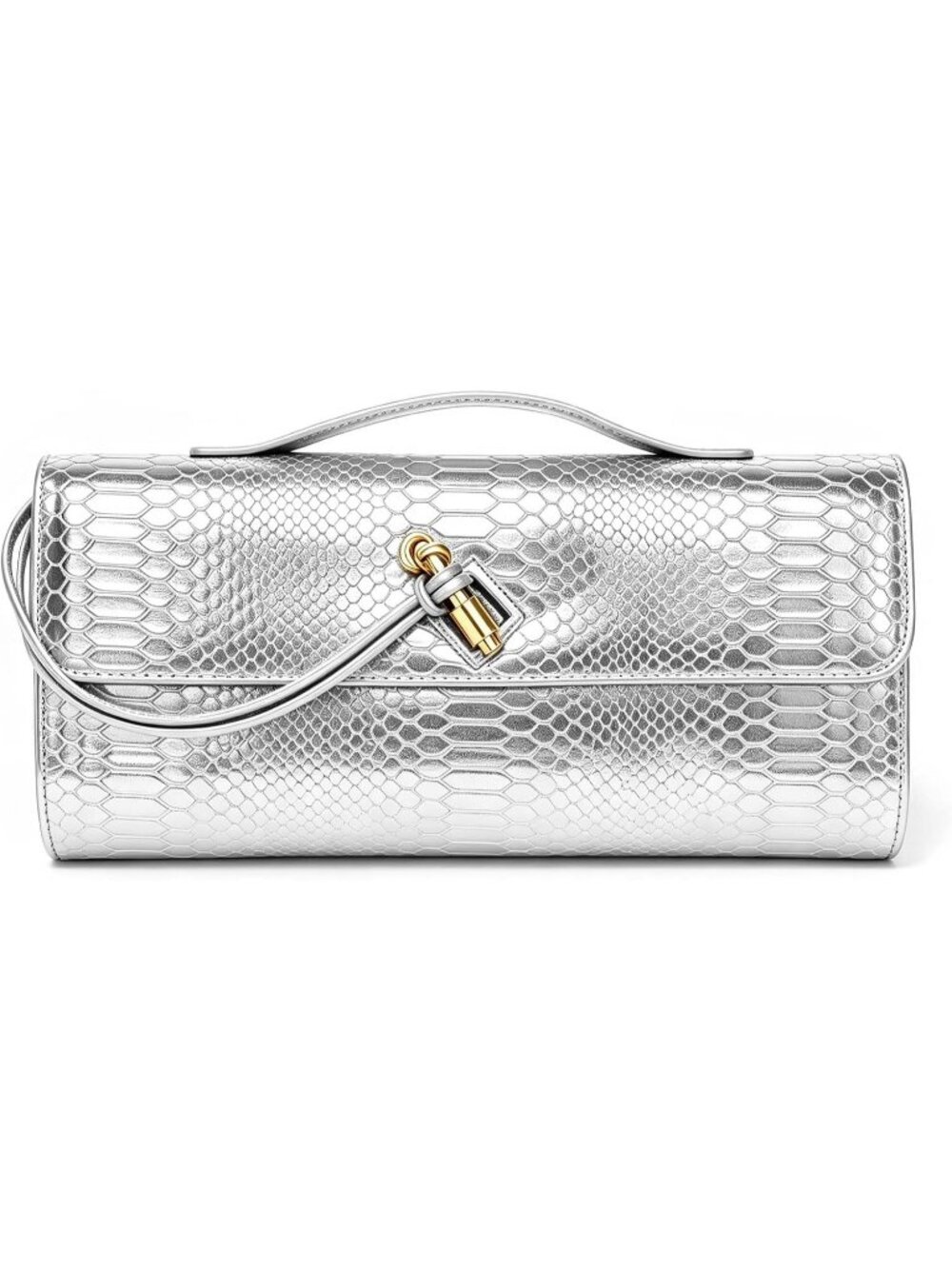 Women's Small Silver Snake Print Shining Clutch Formal Crossbody Shoulder Bag